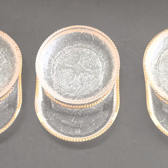 VTG Depression Jeannette Glass Harp Beaded Set of 6 Coasters Pats Sauce Dishes - Picture 6 of 12
